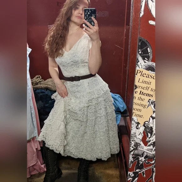 Vintage white lace dress 50s 60s ruffled wedding dropwaist - Picture 5 of 10